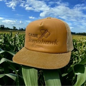 Vintage 90s Case Tomahawk Leather Mesh Snapback Trucker Hat Corduroy Bill USA